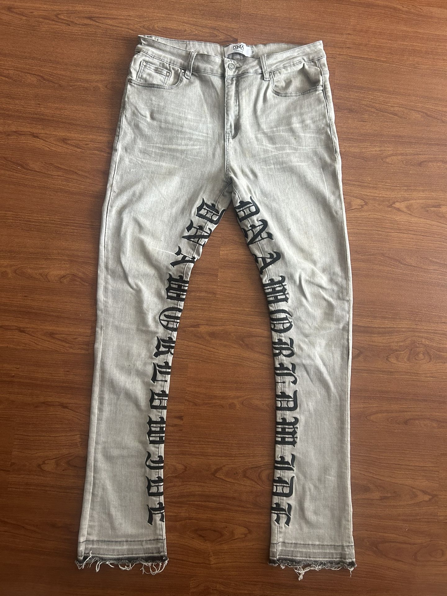 Men’s Silver Stacked Fashion Jeans For Sale