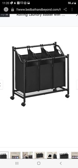 Household Essentials 3-Section Rolling Laundry Sorter, Polyester, Black new assembled it already Retail $60