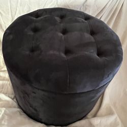 Black Round Velvet Storage Ottoman - Brand New 