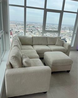 New 99x99 Corduroy Sectional Sofa with Ottoman