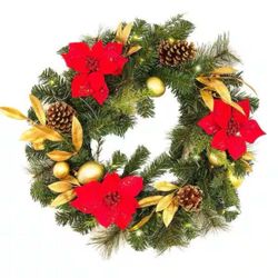 4.5 ft. Wall Hanging Pre-Lit Artificial Christmas Garland Flower Ornaments Door Pine
