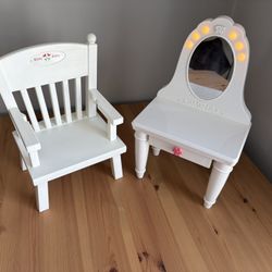 American Girl Doll Bitty Baby Chair Plus Light Up Vanity 