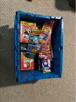 Box of unopened baseball cards from 1980s and 1990s