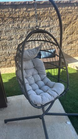 Econohome Hanging Egg Chair with Stand - Indoor/Outdoor Swing Hammock Chair with Plush, Washable Cushions, 350LBS Capacity, Ideal for Relaxation in Be