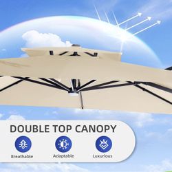 OUTDOOR CANTILEVER 9x12 w/ LED Lights, Sm Base, Heavy Duty & Windproof, 360 Rotate - New in Box