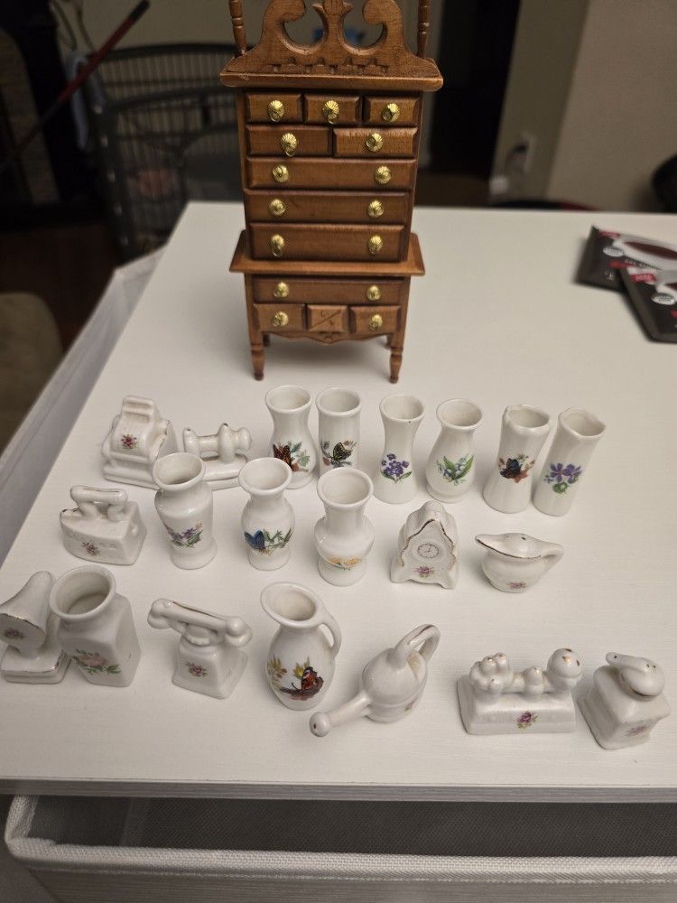 Free Miniature Porcelain Vases And dresser.