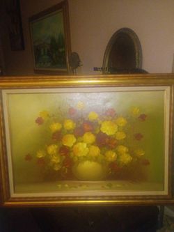 2 beautiful original antique 1970s canvas oil paintings signed by artist and with index card included on one and signed on the other beautiful for a l