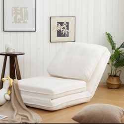 BIG SALE Foldable Tatami Lazy Sofa Bed, Cozy Human Dog Bed with 5 Adjustable Positions for Living Room, Bedroom & More, Cream