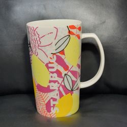 2015 Starbucks Coffee Mug Etched Harvest Spring Flowers Lemons Cherries 16oz Cup
