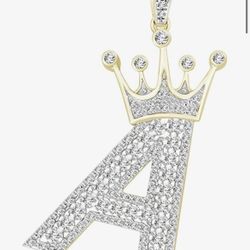Crown Letter A Pendent 3/8 Dimonds With 10k Yellow Gold 