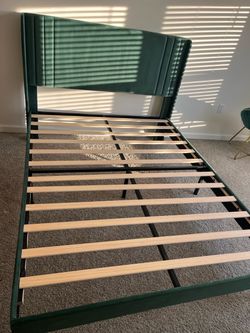 Queen Size Green Velvet Platform Bed Frame