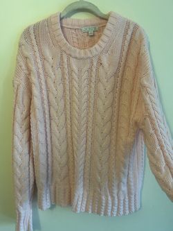 J.Crew Pink Cable Knit Crewneck Sweater