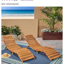 Set Of 4 Acacia Folding Lounge Chairs & 2 Acacia Side Tables