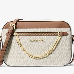 Michael kors vanilla logo crossbody w/ gold chain detail