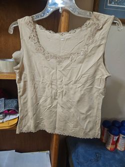 Beige Lace-Trim Tank Top Small  Vintage