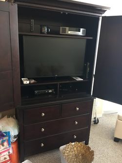 Dark Wood Armoire Dresser with Drawers