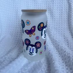 Dia De Los Muertos Glass Cup With Lid And Straw