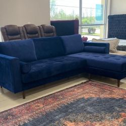 NORA BLUE VELVET REVERSIBLE SOFA CHAISE