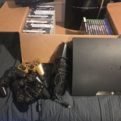 ps4 ,ps3 and two Playstation 2 slim with games remotes