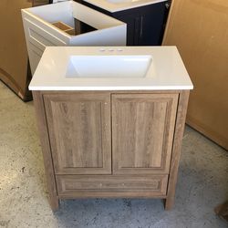 30” Bathroom Sink Sweet Maple Bath Vanity White Bath Stone Top