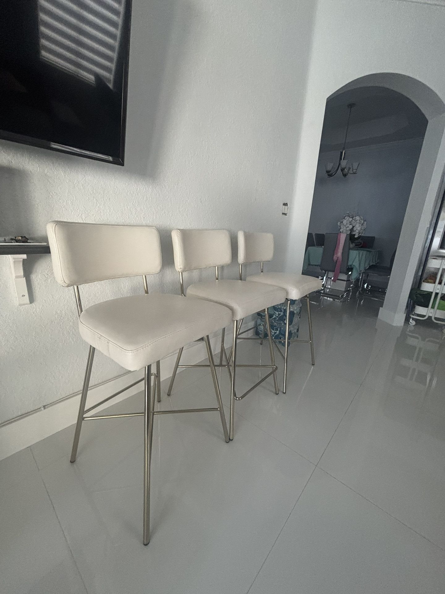 White Bar Stool Chairs- Set Of 3