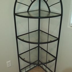 Glass  And Black Metal Corner Shelves
