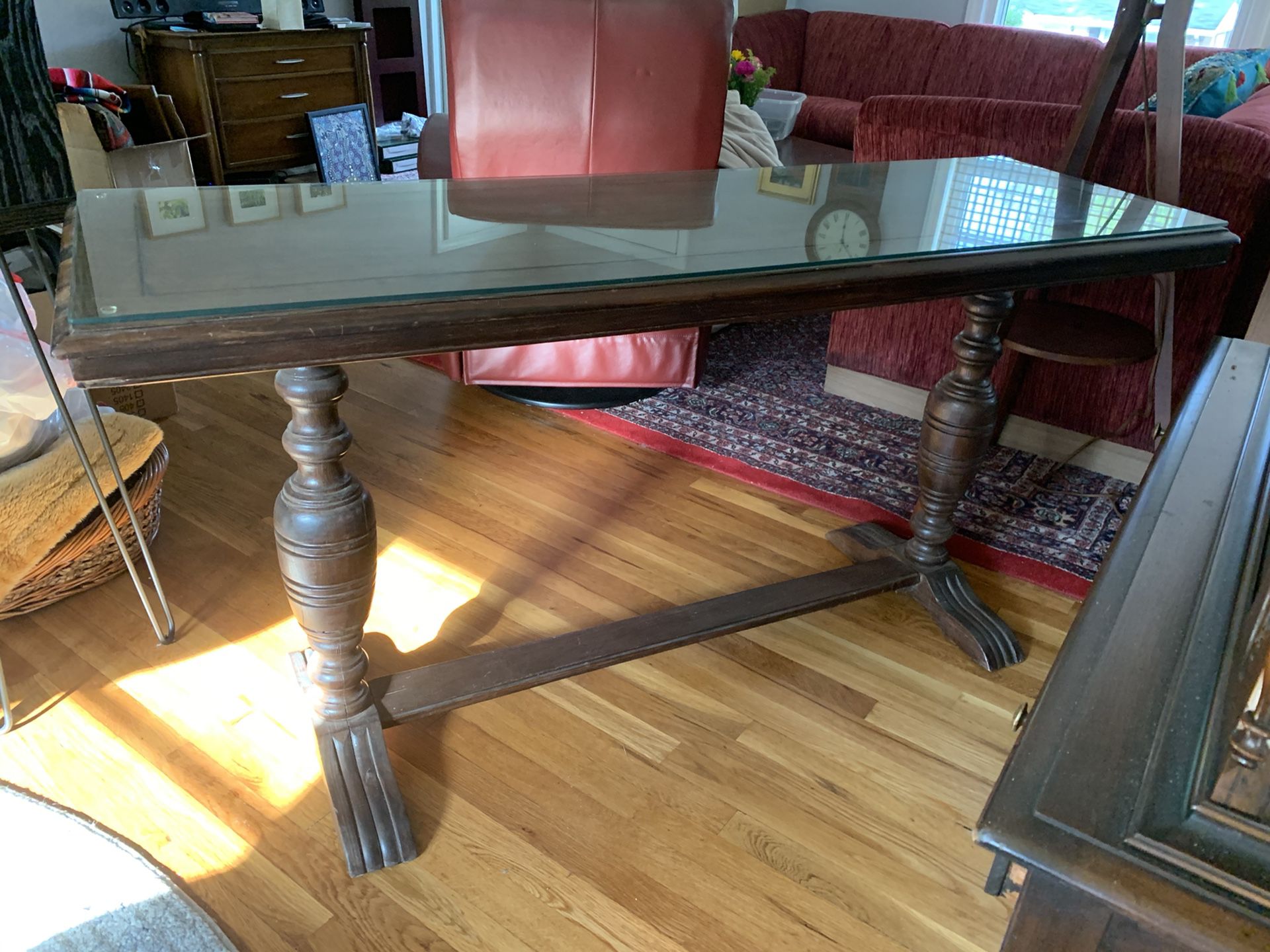 Walnut library table, antique