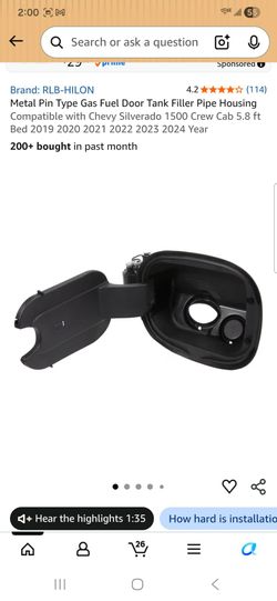 Metal Pin Tvpe Gas Fuel Door Tank Filler Pipe Housing Compatible with Chevy Silverado 1500 Crew Cab 5.8 ft Bed 2019 2020 2021 2022 2023 2024 Year

Ple