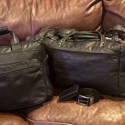 Top Grain Leather Duffel Bag, Matching Computer Bag, Matching Belt And Wallet.