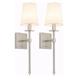 XiNBEi Lighting Bedroom Wall Lamps Set of 2, Modern Bedside Wall Sconce Light with Flared Fabric Shade 1 Light Wall Light Fixture Brushed Nickel Finis