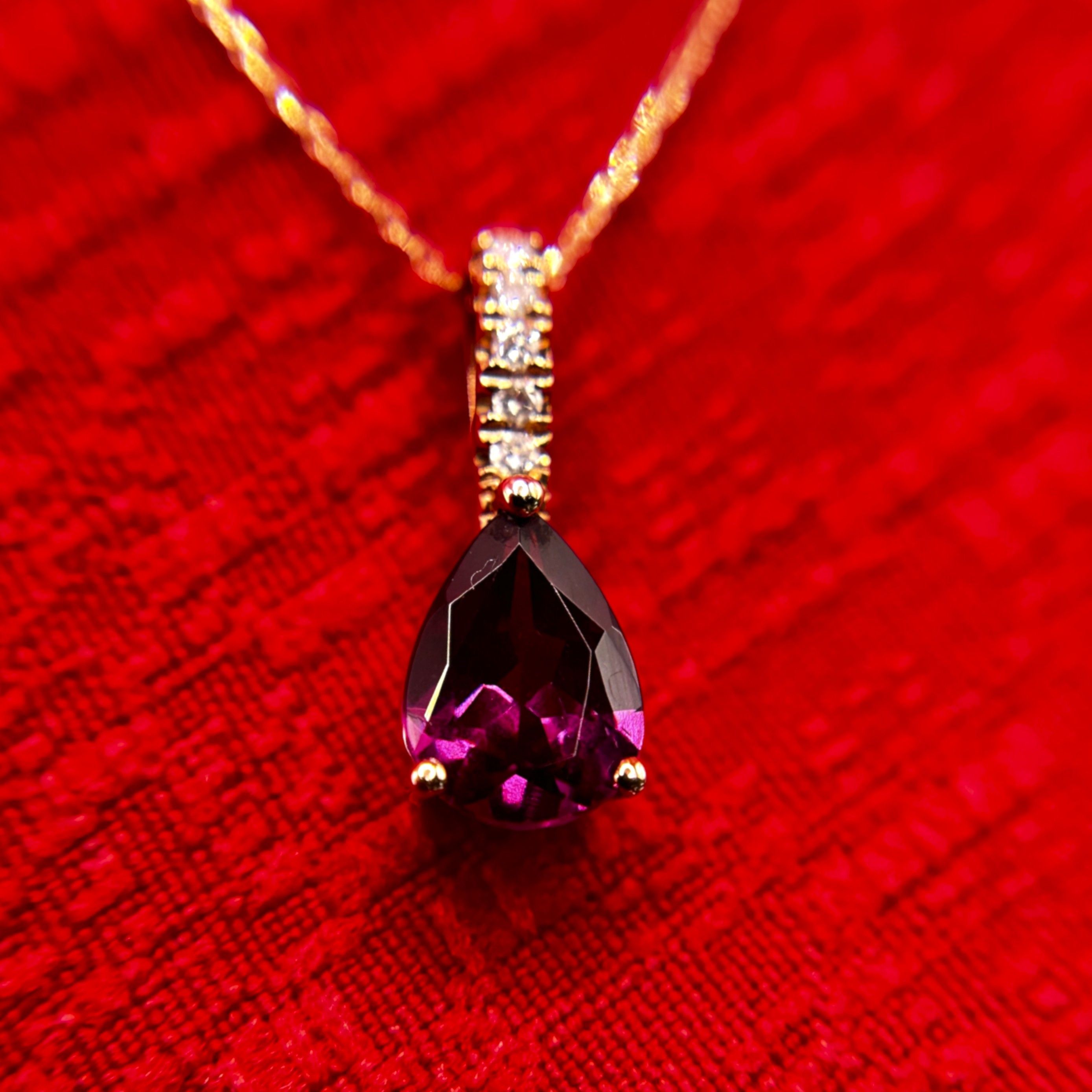 10K Yellow Gold Pear-Shaped Garnet & Diamond Accent Pendant Necklace