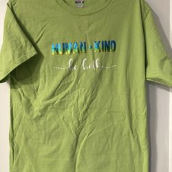 This is a Hanes lime green "Human. Kind. Be both." t-shirt M