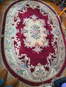 Oval Floral Area Rug with Fringe
