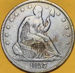 1857 U.S. SEATED LIBERTY SILVER HALF DOLLAR 50c COIN (XF-Extra Fine) 2M Mintage!