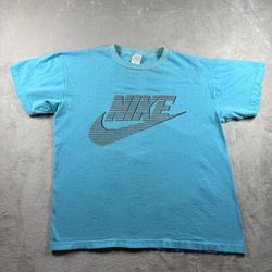 Vintage 90s Nike Athletic Swoosh Boot Men’s XL Faded Blue Graphic T Shirt #7A