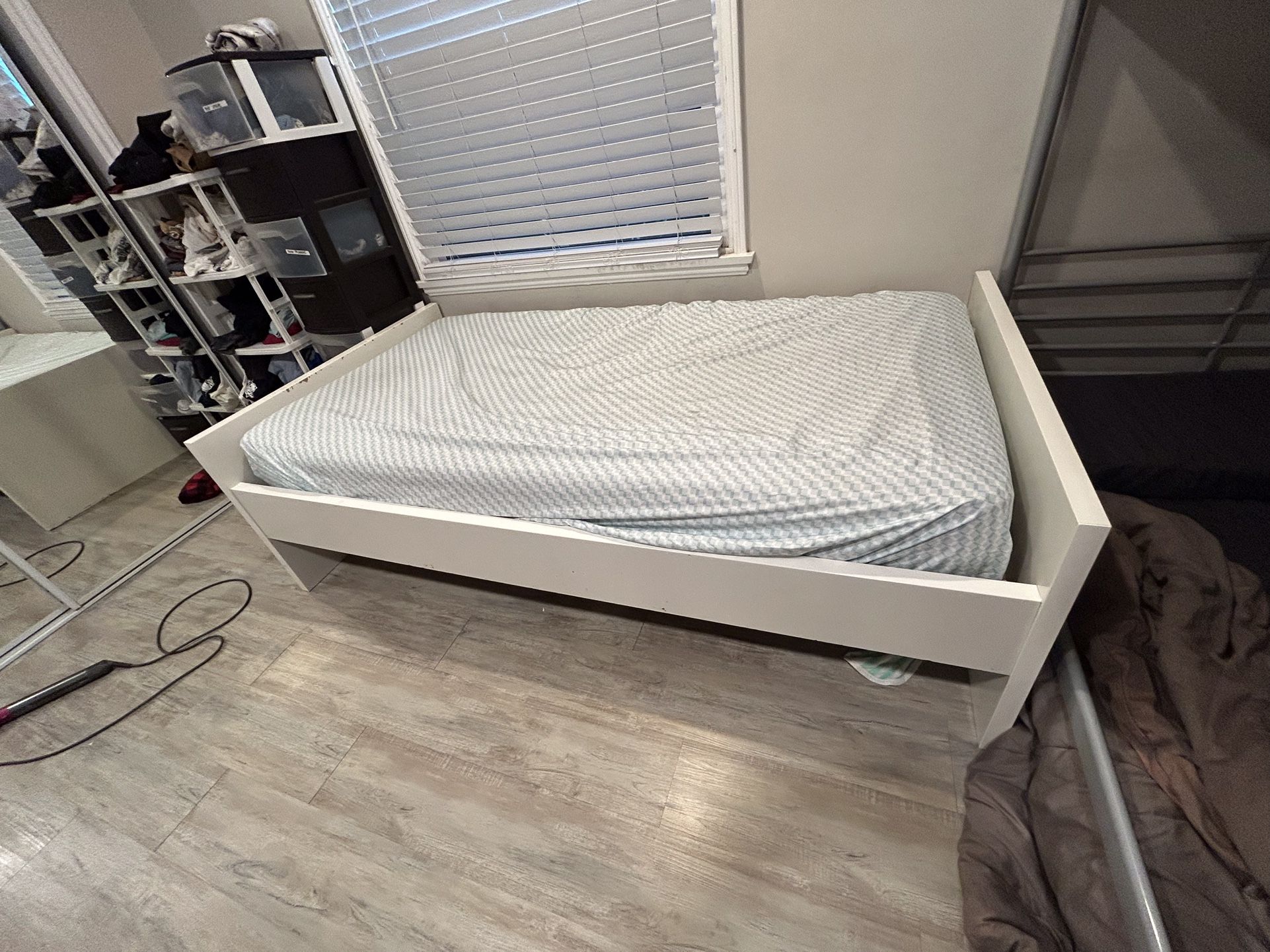White IKEA Twin Size Bed Frame With Slate, Include Free Ortho Mattress. Location: Pasadena