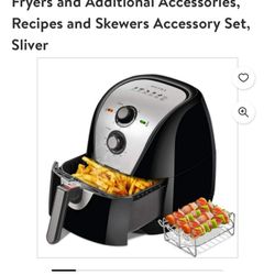 Secura Electric Hot Air Fryer Extra Large Capacity 5.0L / 5.3Qt XL Air Fryers and Additional Accessories, Recipes and Skewers Accessory Set, Sliver