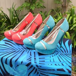 Coral & Mint Suede High Heels