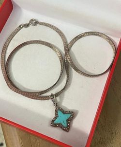 Cadena Plata 925 Cifrada Dije Estrella Piefra Turquesa Y Marquesitas Joyería Antigua 