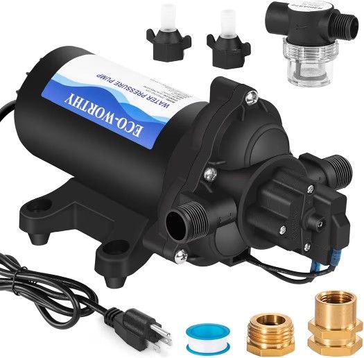 ECO-WORTHY 33-Series Industrial Water Pressure Pump 110V AC 4.0GPM 50PSI RV Fresh Water Diaphragm Pump include Garden Hose Adapters for Irrigation Mar