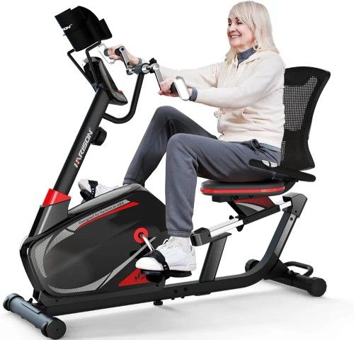 HARISON Pro Recumbent Exercise Bike with Arm Exerciser & Easy Set up, 400 lbs capacity Recumbent Stationary Bike for Adults, Recumbent Bike
