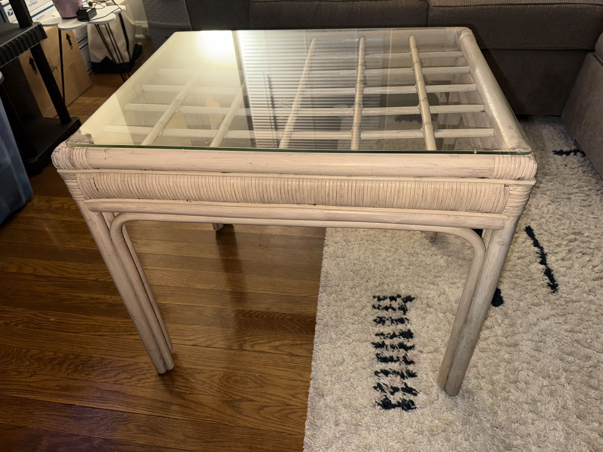 Wicker Coffee Table W/ Glass Top