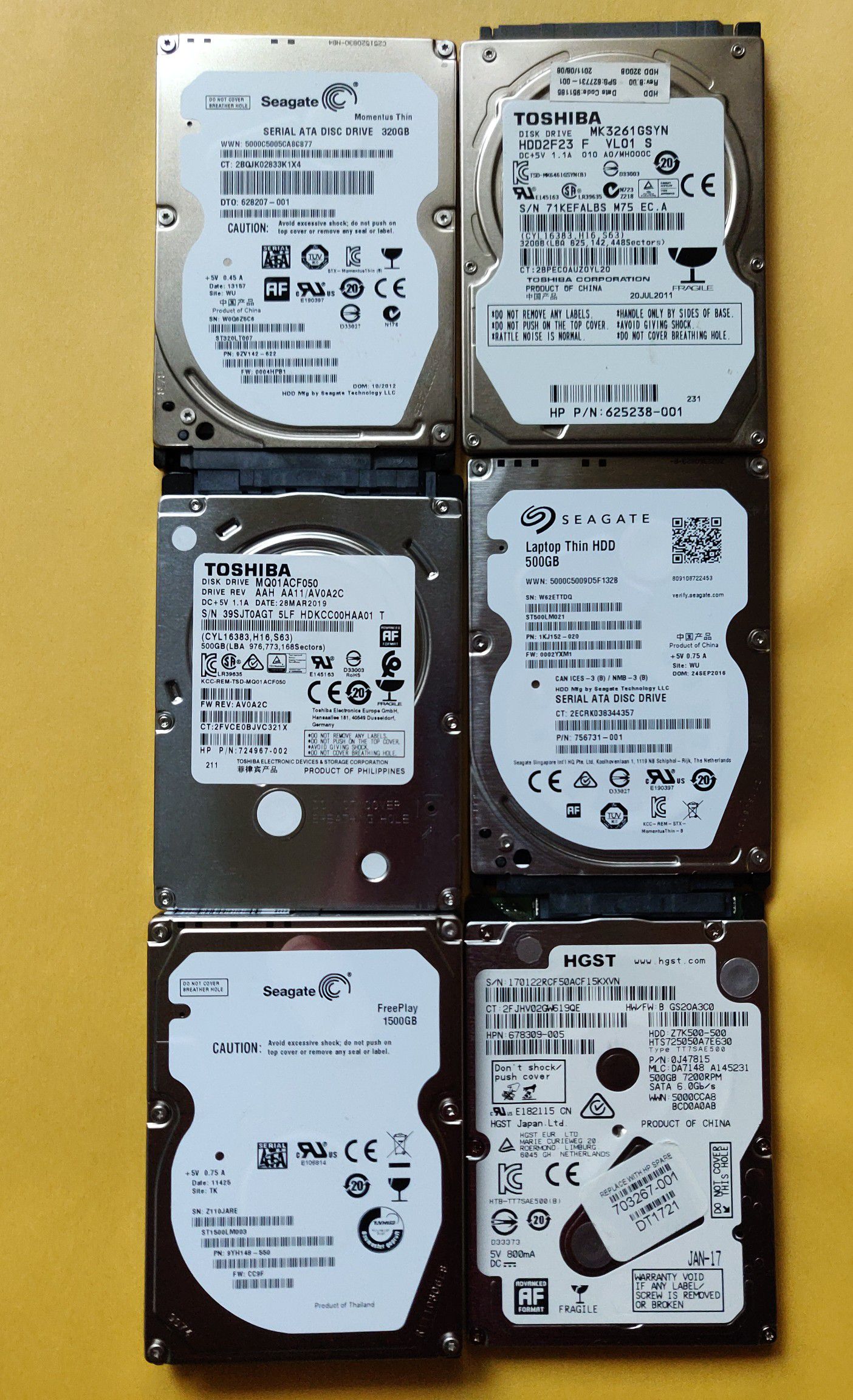 Laptop 2.5" 500GB 1.5TB HDDs Lot of 12 hard drives Seagate Toshiba
