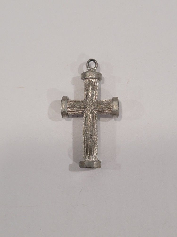 1970s Silver Plated Textured Cross Pendant ~ Used, 1.25"×0.75"