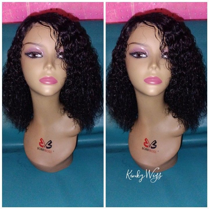 14" Bohemian Kinky Jheri Curly Hd Part Glueless Human Hair Wig