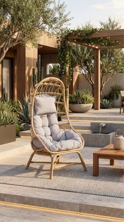 Rattan Egg Chair with Gray Cushion