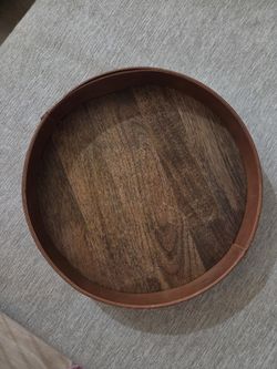 Leather And Wood Tray 