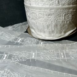 Vintage Wide Fabric Trim - 30 Yd. Roll, Sheer, Embroidered 