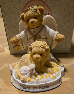 Vintage Enesco Cherished Teddies Tessa Peace On Earth in original box.
