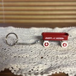 Miniature Radio Flyer red wagon Die-cast White Wheels move Silver Handle up and down 4" CUTE!